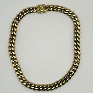 Past Midnight Heavy Gold Tone Cuban Link Necklace 18” Statement Jewelry 131g